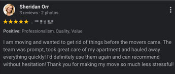 testimonial from happy customer who received junk removal in Queens NY